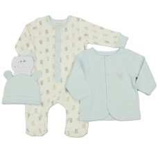 N14751: Baby Boys Waffle Fabric Jacket, All In One & Hat Outfit (0-9 Months)